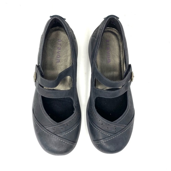 Aravon Women's Revshow Mary Jane Black Flats AAU01BK WIDE - Picture 3 of 6